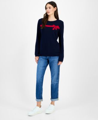 Women's Cotton Jacquard-Bow Sweater 