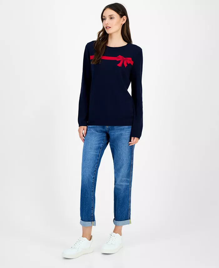 Nautica Women's Cotton Jacquard-Bow Sweater - thumbnail 2