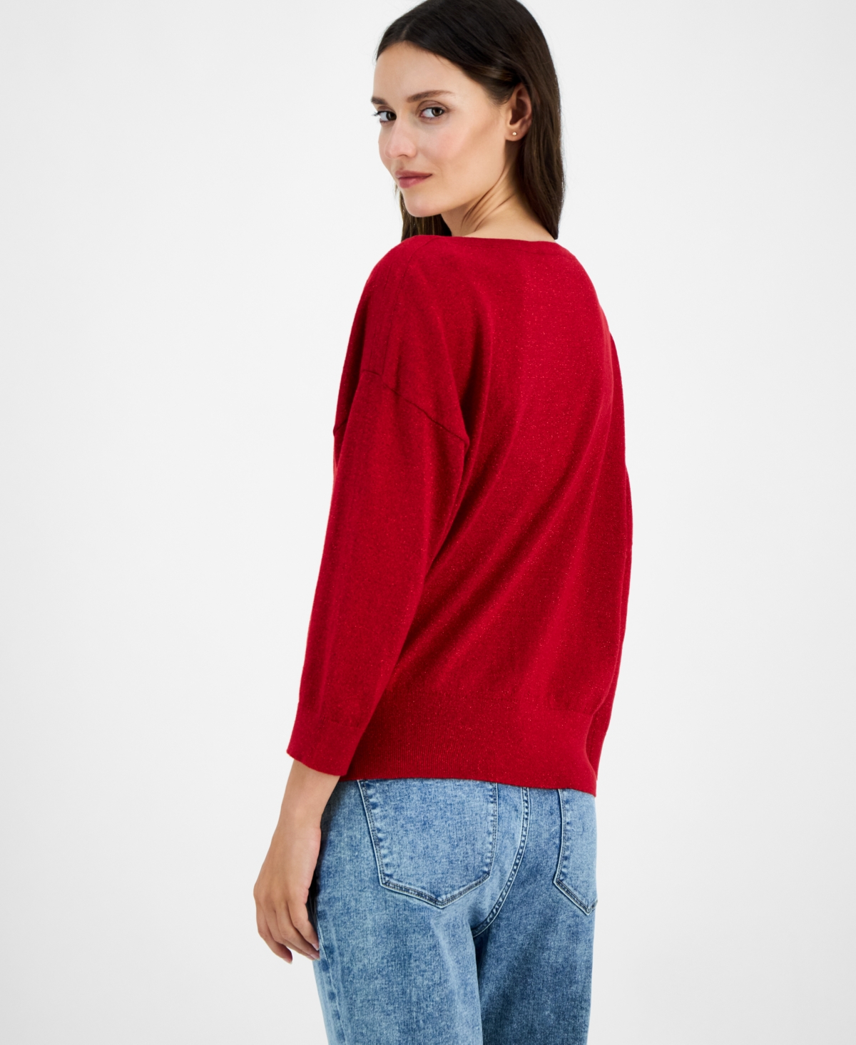 Nautica Jeans Women's Boat-neck Dolman Shimmer Sweater In Red