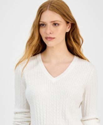 Women's V-neck Cable Knit Sweater, Online Only