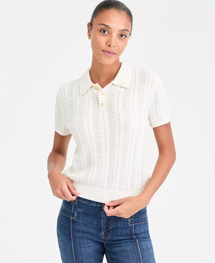 Nautica Women's Cotton Polo Cable-Knit Sweater - thumbnail 7