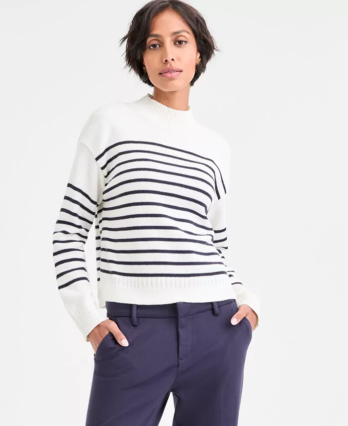 Nautica Women's Mock-Neck Stripe Long-Sleeve Sweater