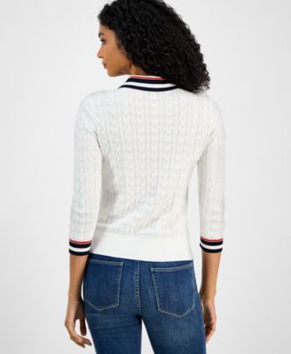 Women's Spread-Collar Cotton Sweater