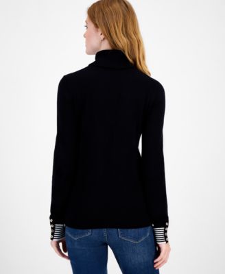 Women's Cotton Argyle Striped Turtleneck Sweater