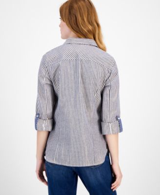 Women's Shine-Stripe Roll-Tab Shirt 