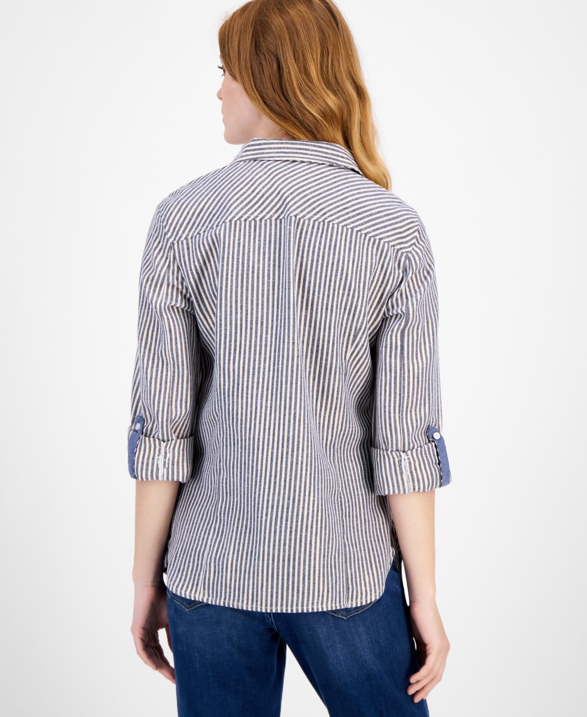 Tommy Hilfiger Women's Shine-stripe Roll-tab Shirt In Multi