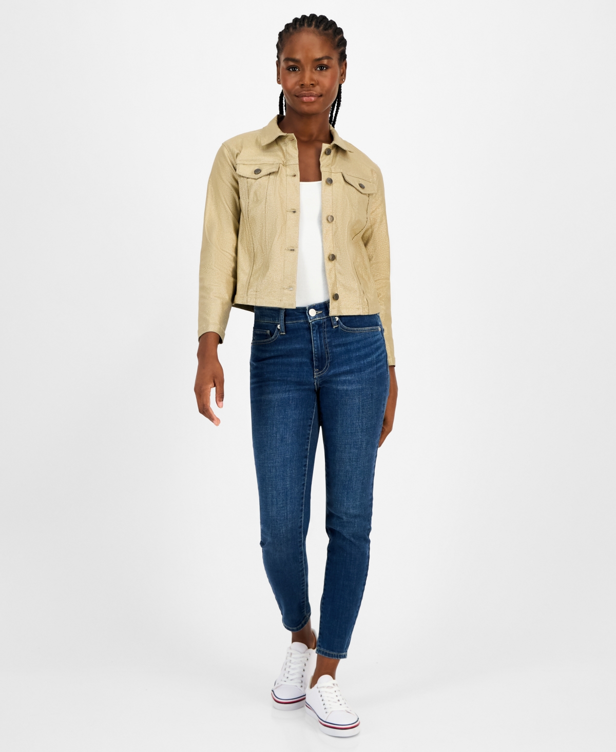 Tommy Hilfiger Women's Foil Cropped Trucker Jacket In Gold