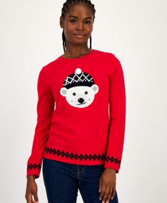 Tommy Hilfiger - Women's Cotton Beanie Bear Crewneck Sweater