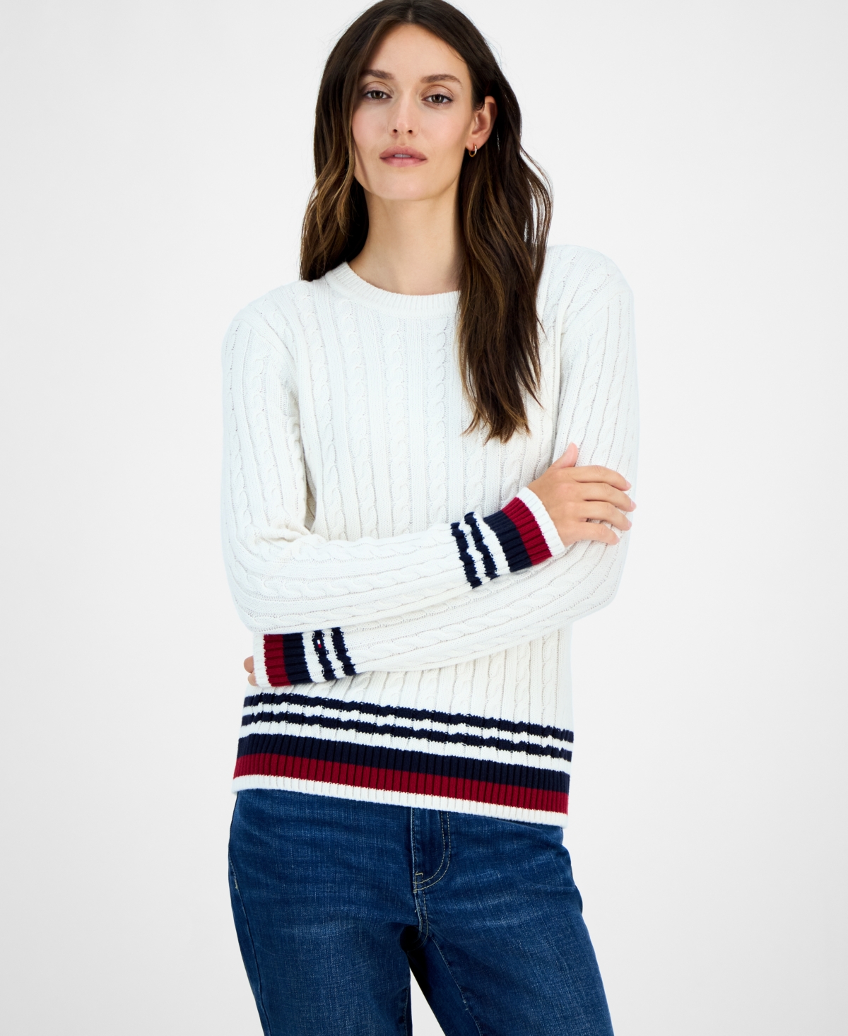 Tommy Hilfiger Women's Cotton Cable Knit Sweater In Multi