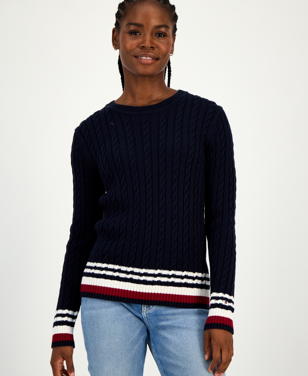 Tommy Hilfiger Women's Cotton Cable Knit Sweater In Multi