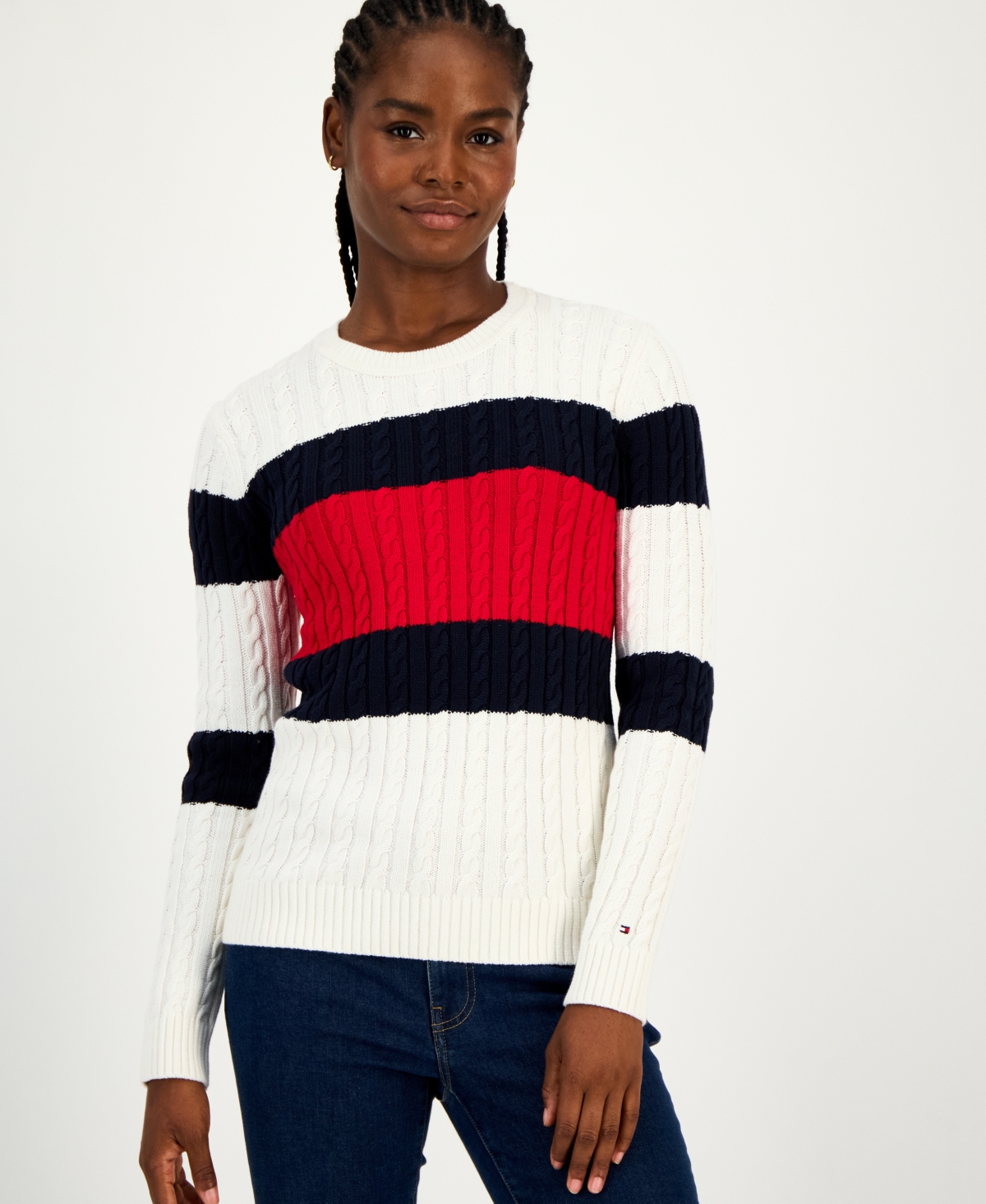 Tommy Hilfiger Women's Cotton Flag Cable Knit Sweater In Multi