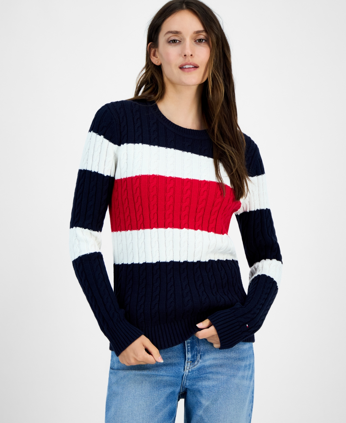 Tommy Hilfiger Women's Cotton Flag Cable Knit Sweater In Multi