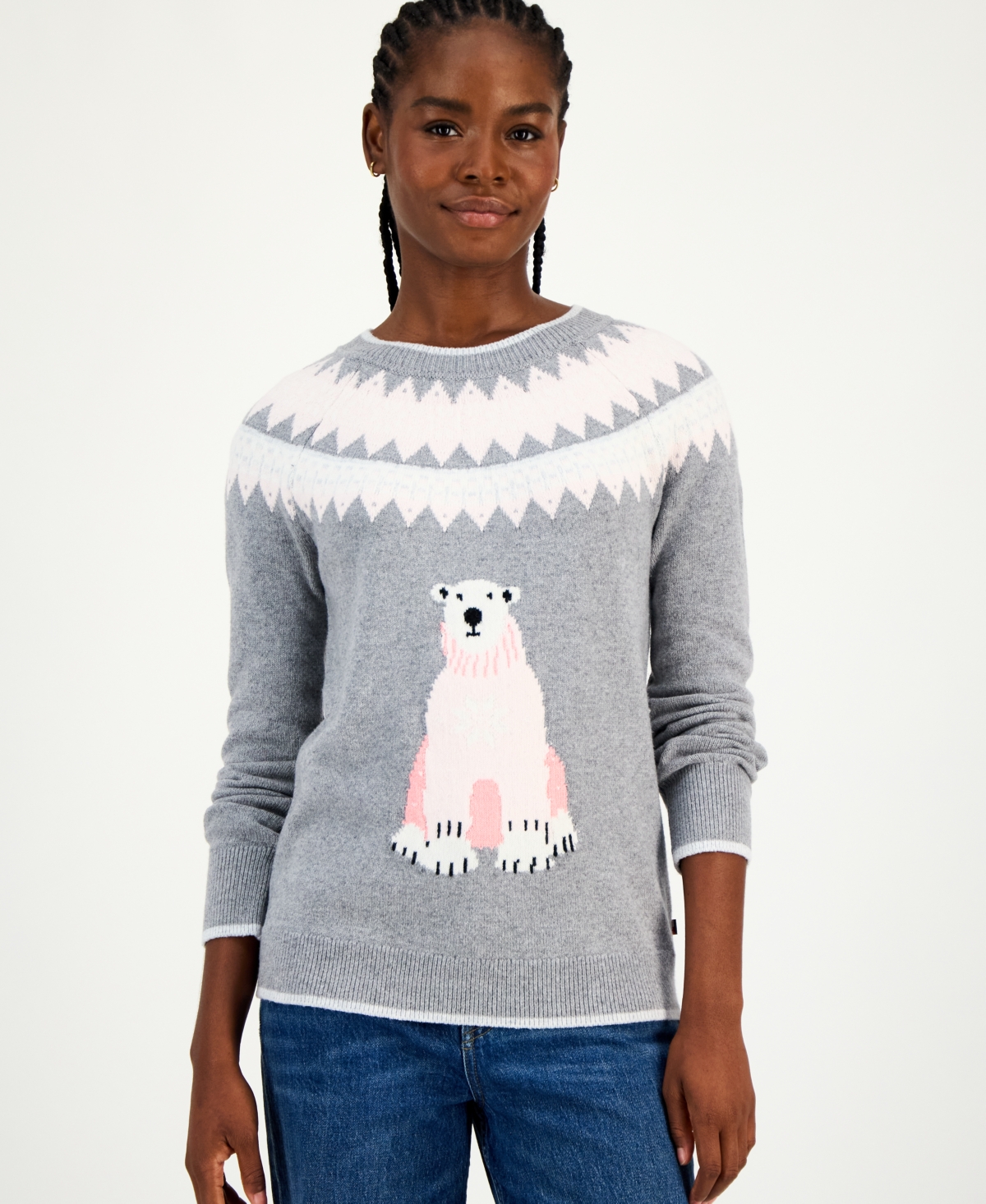 Tommy Hilfiger Women's Polar Bear Fair Isle Sweater In Gray