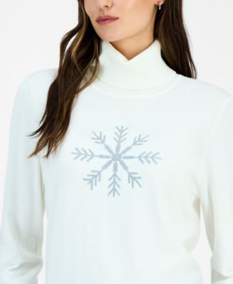 Women's Cotton Snowflake Turtleneck Sweater