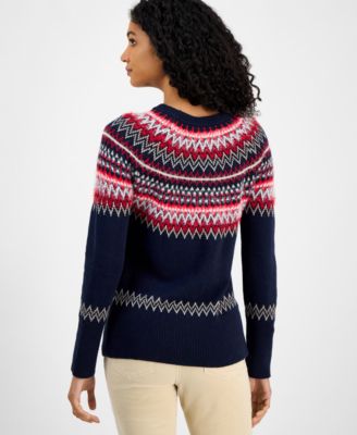 Women's Round-Neck Long-Sleeve Fair Isle Sweater 