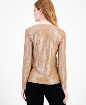 Women's Shine Ribbed Knit Long-Sleeve Top