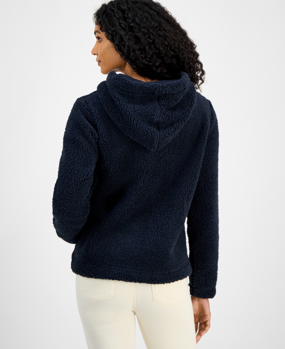 Tommy Hilfiger Women's Zip-front Long-sleeve Sherpa Jacket In Blue