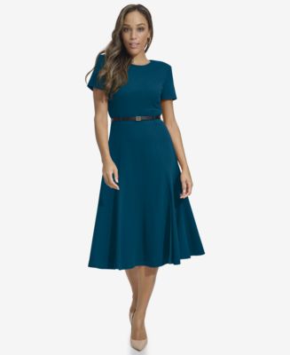 calvin klein seamed fit and flare dress Calvin Klein Petite Seamed Fit & Flare Dress - Sequoia