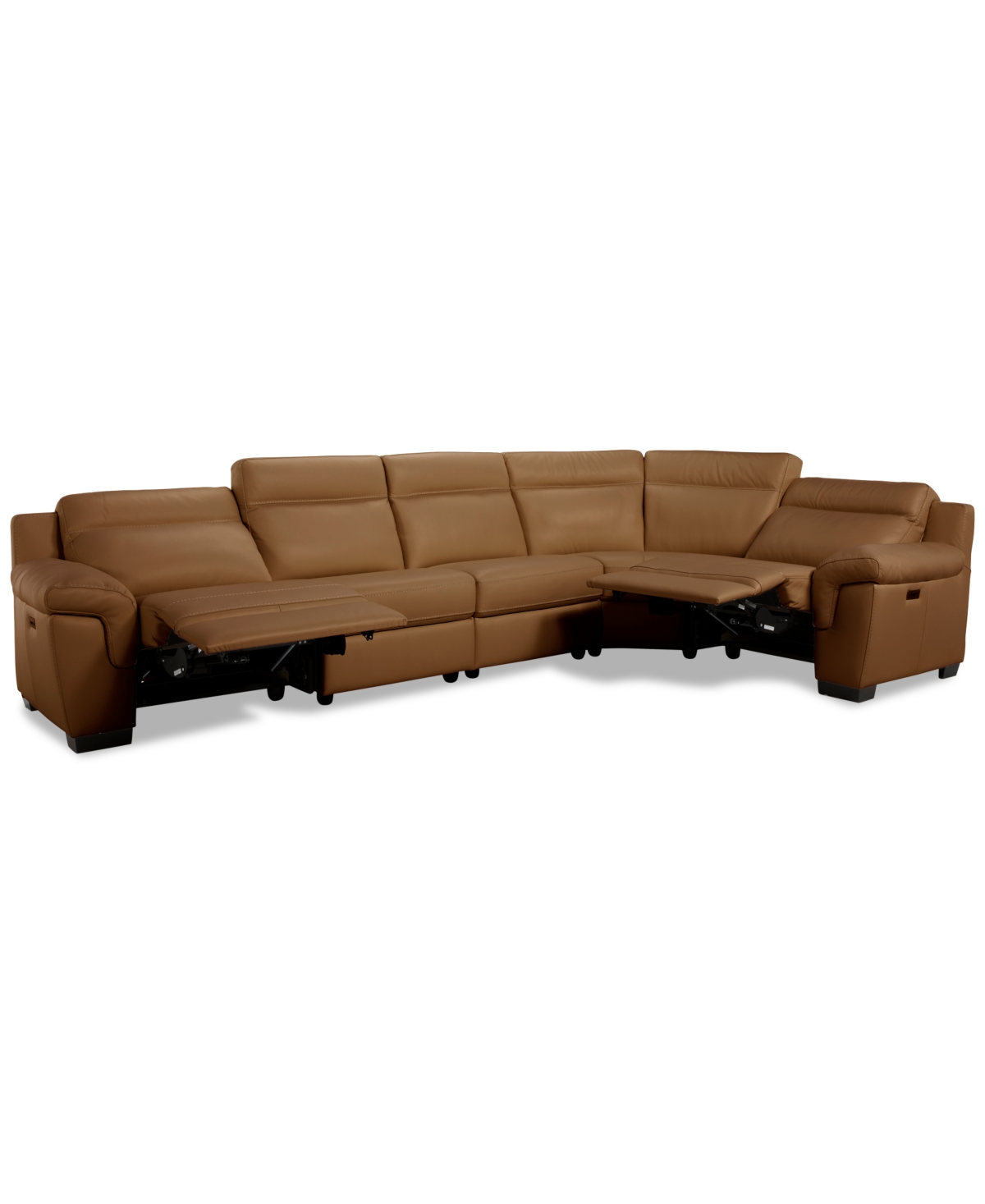 Macy's Julius Ii 5-pc. Leather L Sectional With 2 Power Recliners,  Exclusive In Brown