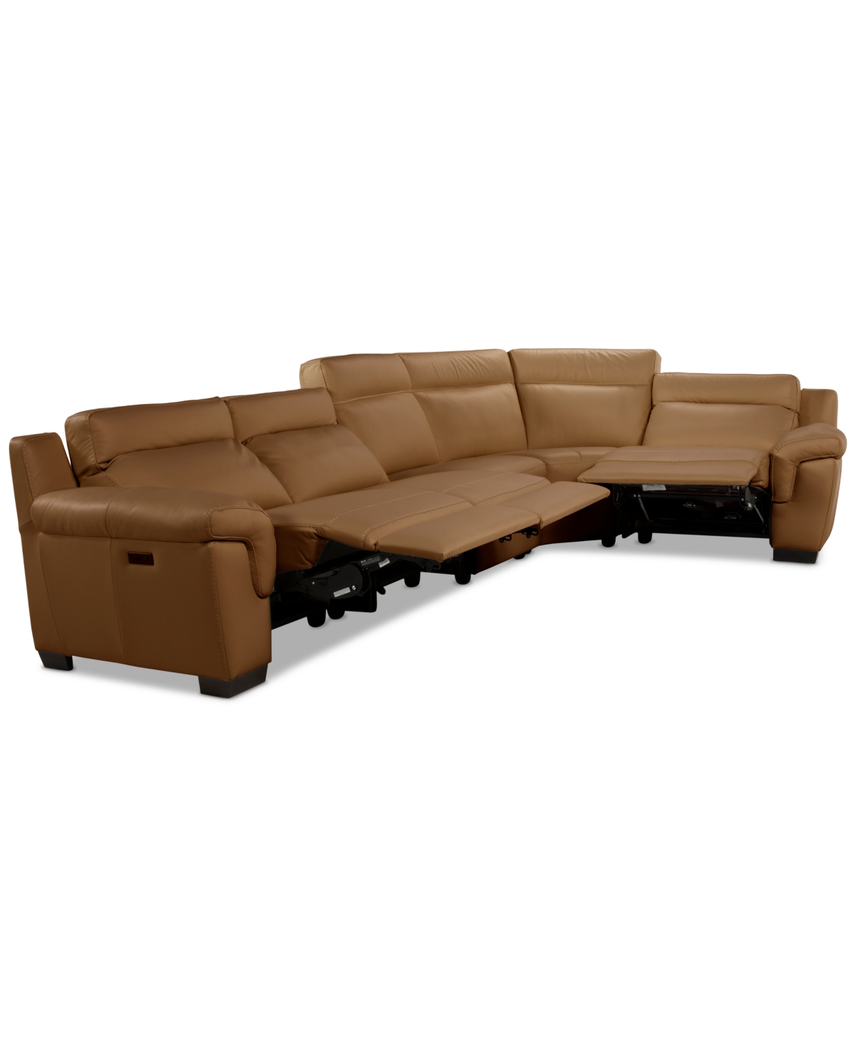 Macy's Julius Ii 5-pc. Leather L Sectional With 3 Power Recliners,  Exclusive In Brown