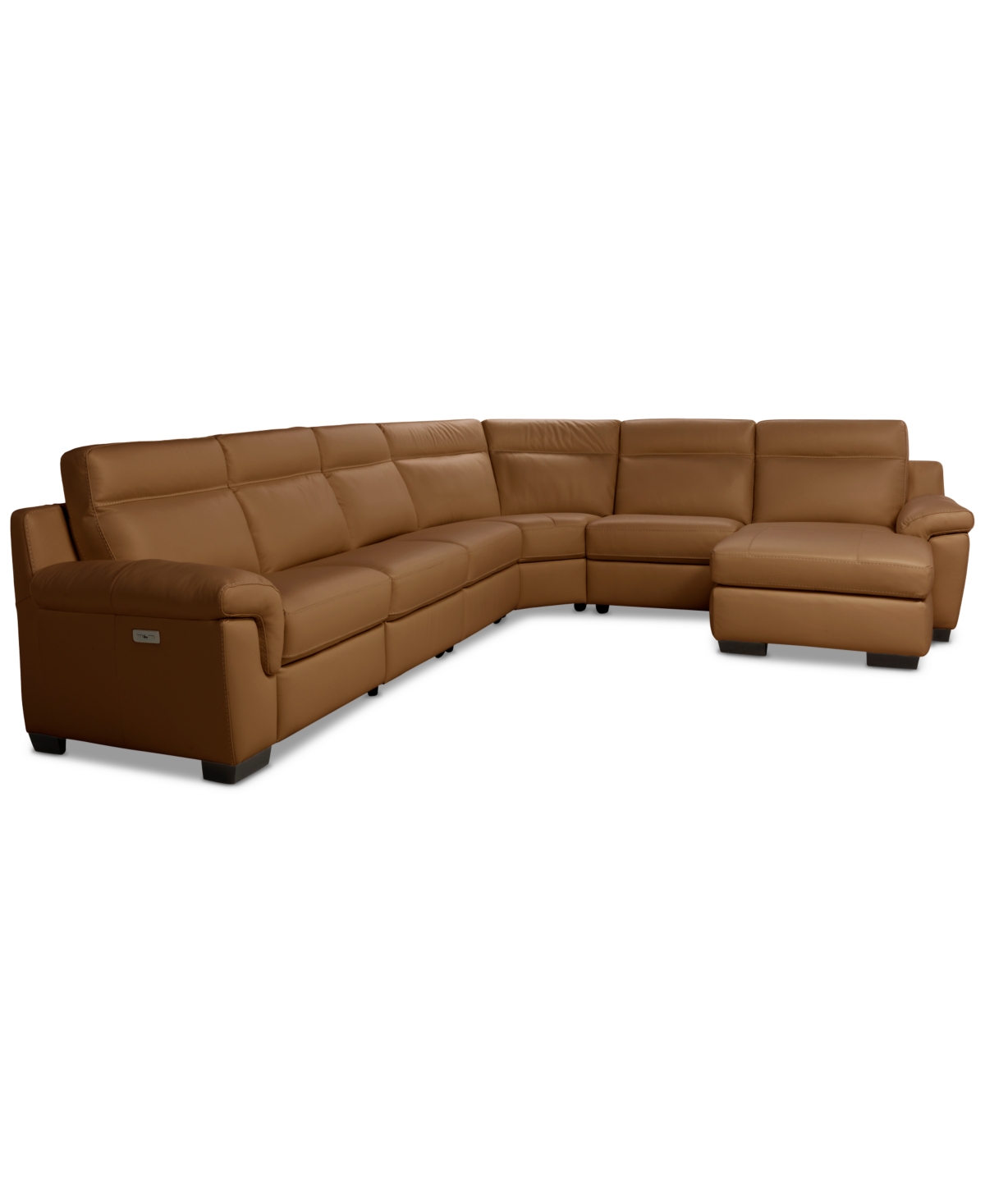 Macy's Julius Ii 6-pc. Leather Chaise Sectional With 1 Power Recliner,  Exclusive In Brown