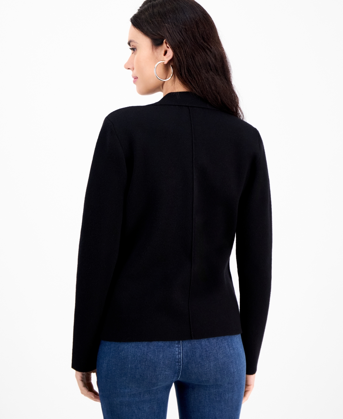 Inc International Concepts Petite Double-breasted Patch Pocket Sweater, Macy's Exclusive In Black