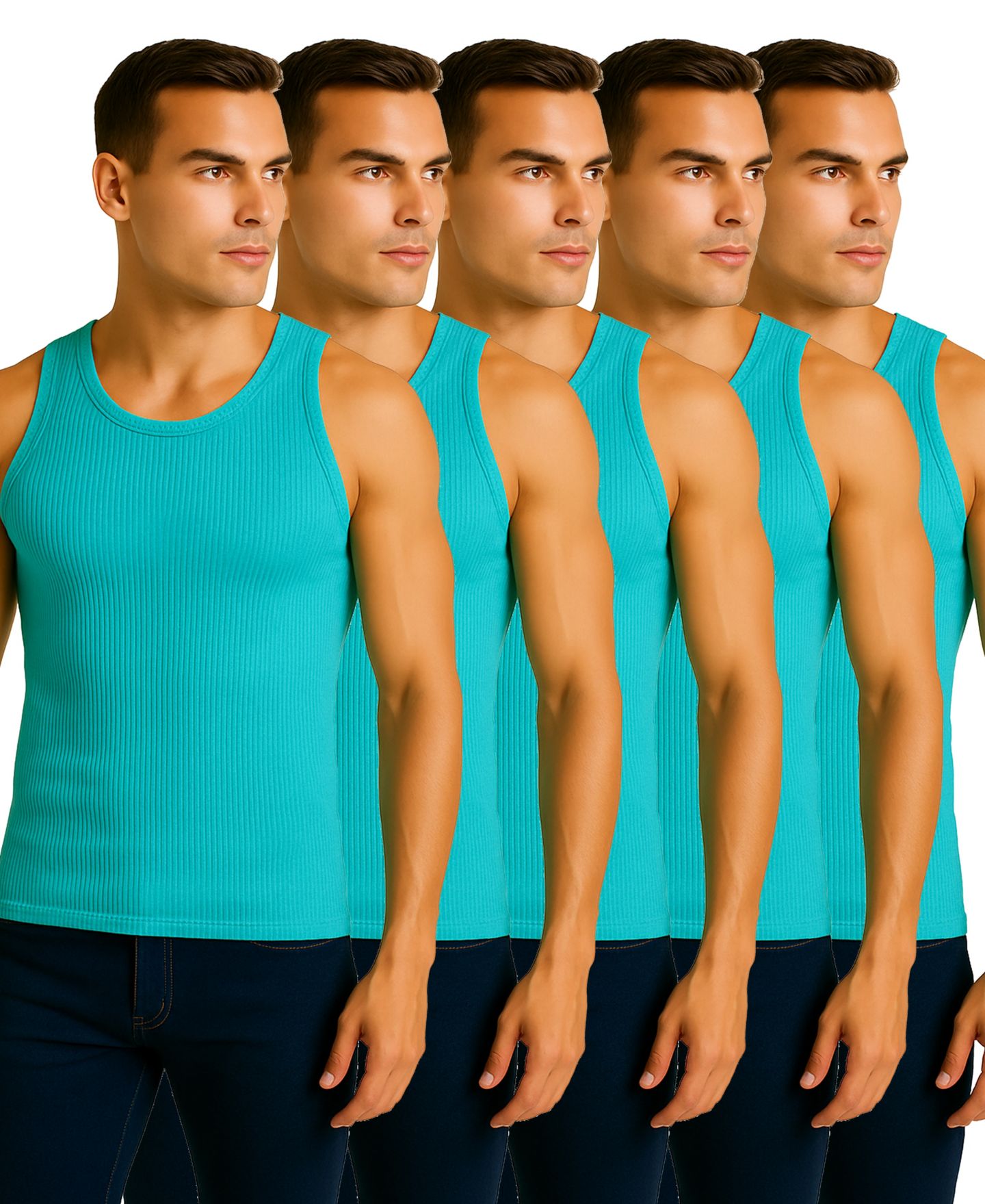 Мужские топы Galaxy By Harvic 5-Pack Heavyweight Ribbed, цвет: Аквамариновый — фото 1