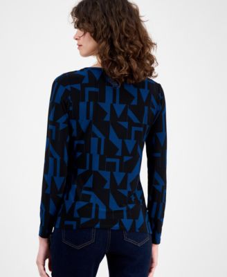 Petite Ruched Rivet-Trim Long-Sleeve Top