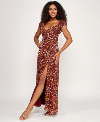 Juniors' Glitter-Print Tie-Back Maxi Dress