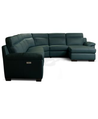 Julius II 6-Pc. Leather Chaise Sectional with 1 Power Recliner, Macy's Exclusive