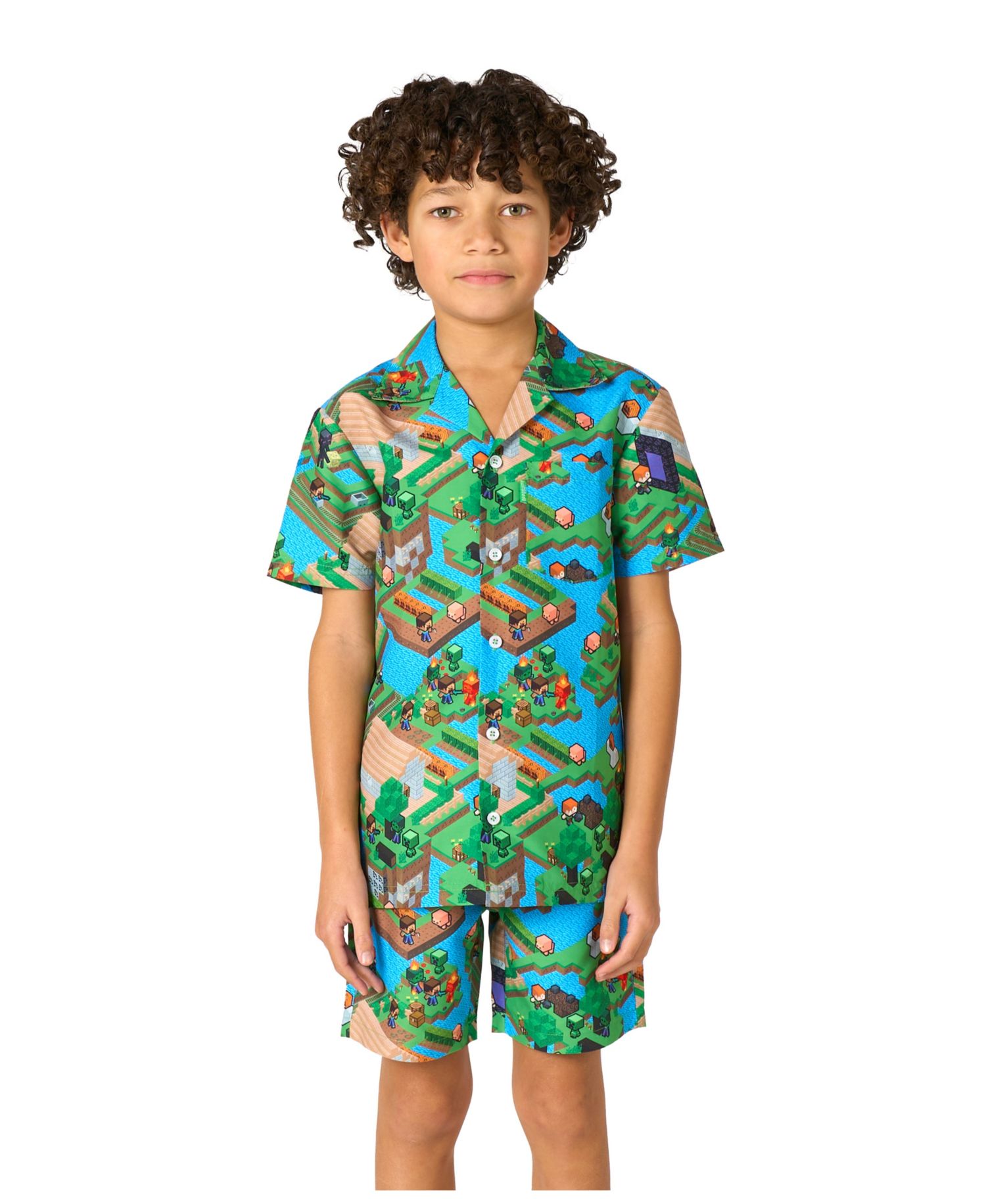 Big Boys 2-Piece Minecraft Summer Short Sleeve Shirt and Shorts Set