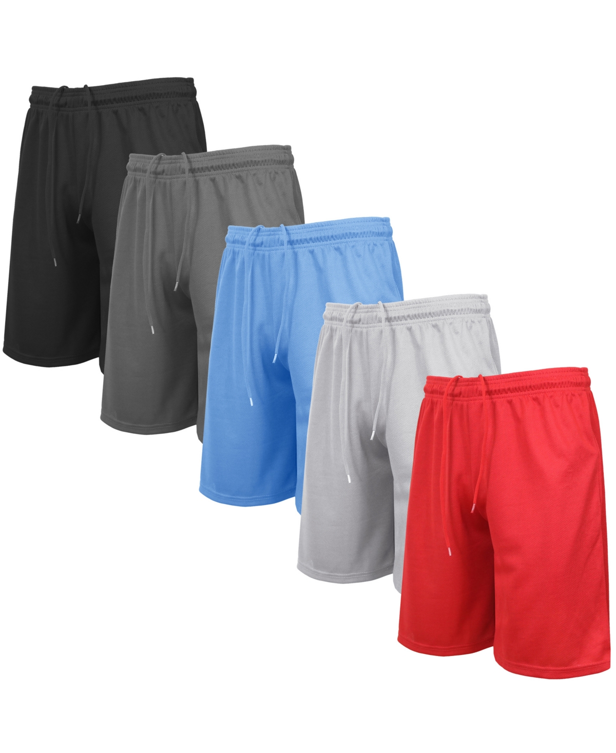 Men's 5-Pack Lightweight Breathable Moisture Wicking Mesh Shorts - Black, Carolina blue, Charcoal, Navy, Ro