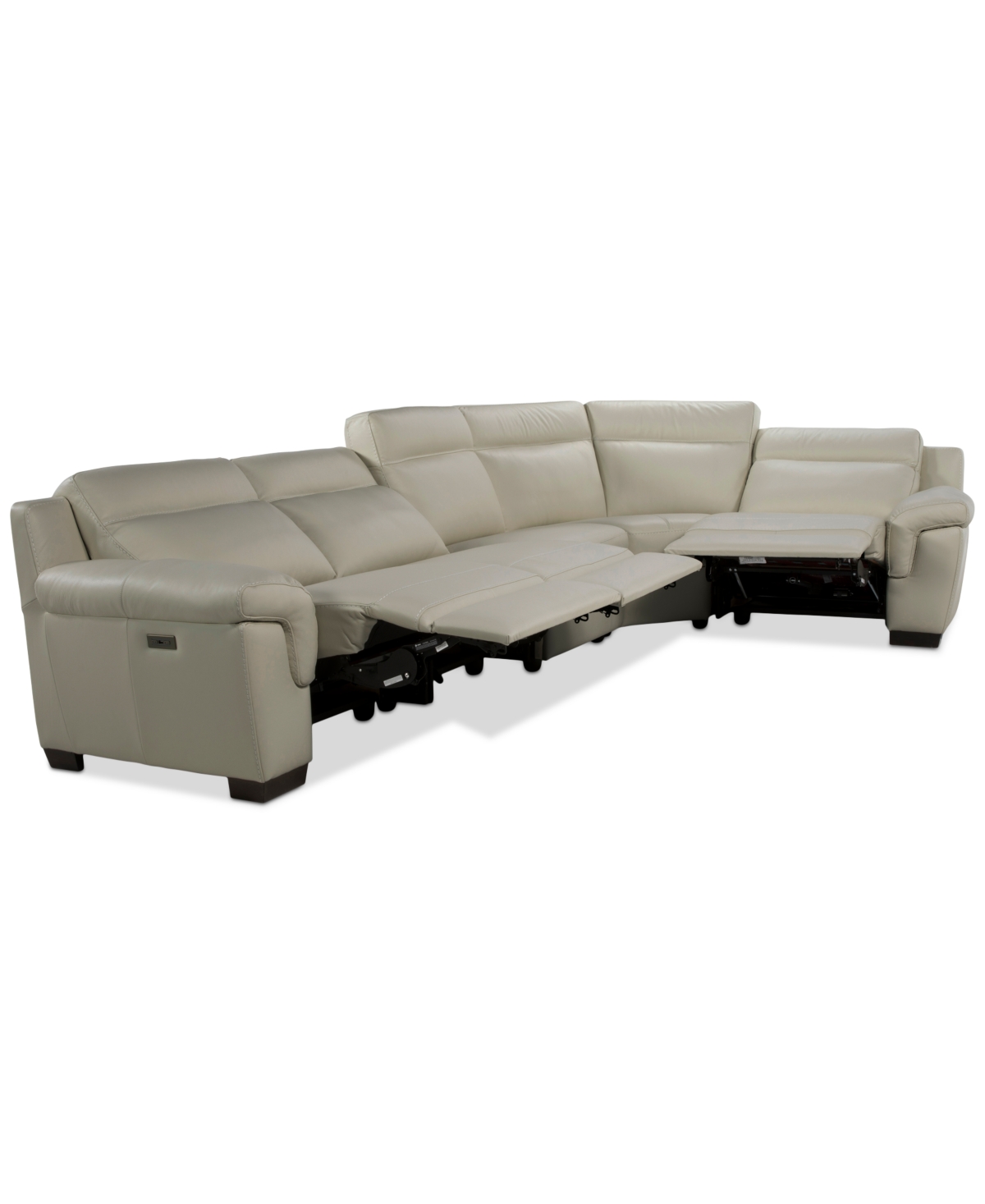 Macy's Julius Ii 5-pc. Leather L Sectional With 3 Power Recliners,  Exclusive In White
