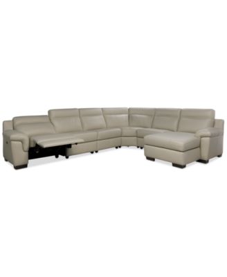 Julius II 6-Pc. Leather Chaise Sectional with 1 Power Recliner, Macy's Exclusive