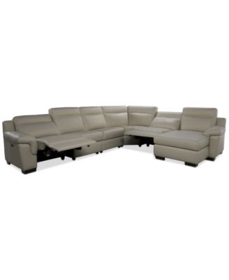 Julius II 6-Pc. Leather Chaise Sectional with 2 Power Recliners, Macy's Exclusive