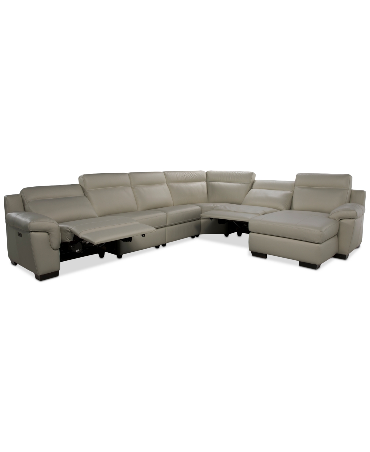 Macy's Julius Ii 6-pc. Leather Chaise Sectional With 2 Power Recliners,  Exclusive In White