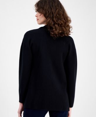 Petite Long-Sleeve Notched-Collar Sweater