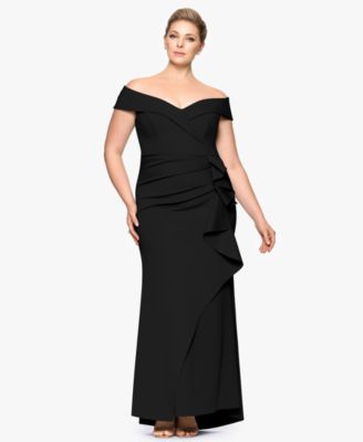 XSCAPE - Plus Size Off-The-Shoulder Scuba Crepe Gown
