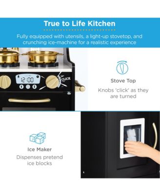 Pretend Play Kitchen Wooden Toy Set for Kids w/ Telephone, Utensils, Oven, Microwave