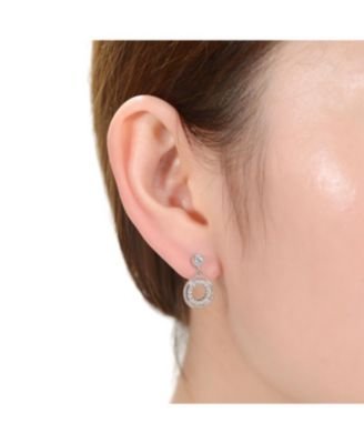 White Gold Plating with Cubic Zirconia Double Halo Drop Dangle Earrings