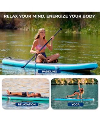 Inflatable Stand-Up Paddle-Board with Window - Includes Double-Action Hand Pump, 3-Piece Aluminum Paddle, Leash, Removable Fin