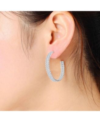 Sterling Silver White Gold Plating with Clear Cubic Zirconia Open Hoop Earrings