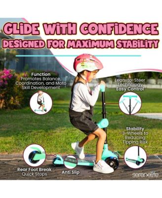 3-Wheel Foldable Kids Scooter - Child Toy Scooter with Built-in LED Wheel Lights, Foldable Seat (Mint Green)