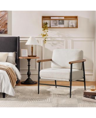   Standard Size   Boucle Upholstery  Mid-Century Style, Curved Backrest, Wooden Legs  Accent Chair