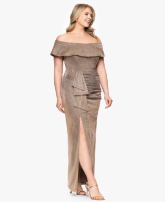 Plus Size Off-The-Shoulder Glitter Gown 