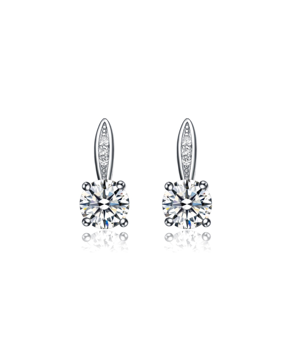 White Gold Plated with Clear Cubic Zirconia Drop Earrings - White
