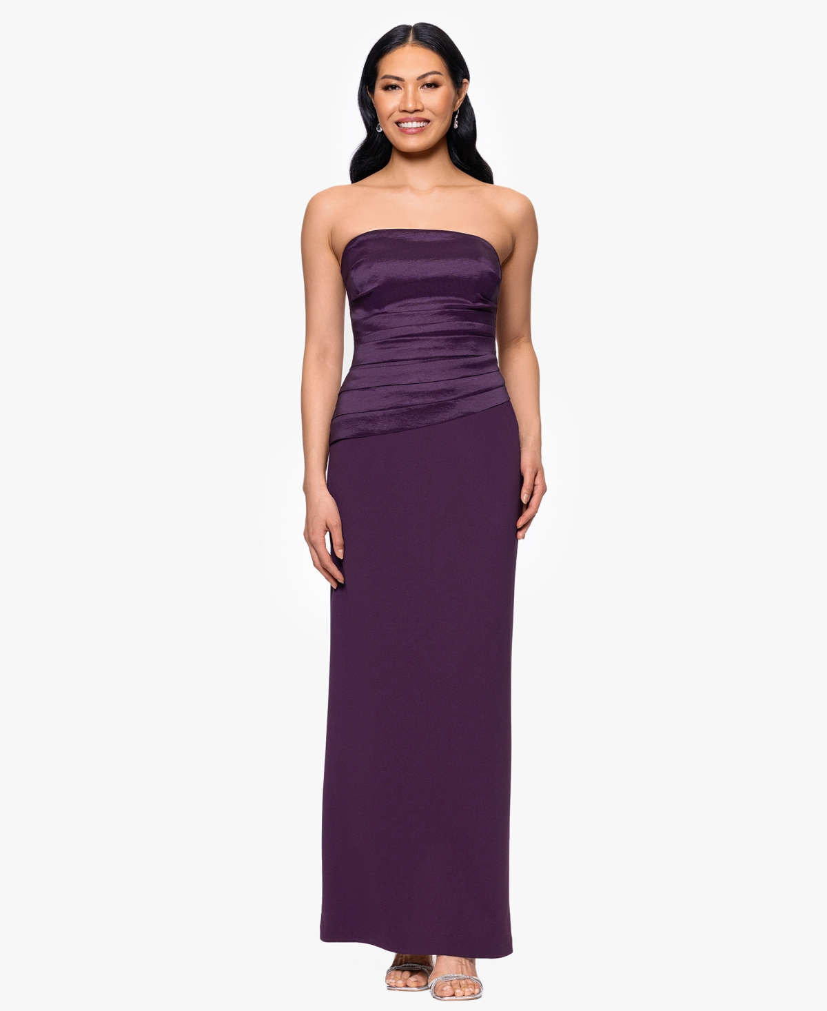 Women's Taffeta & Crepe Long Strapless Sheath Dress - Mulberry