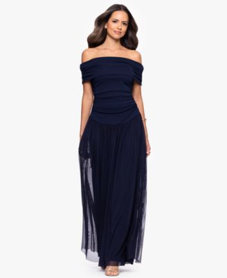 Betsy & Adam - Women's Off-The-Shoulder Long Sheath Dress
