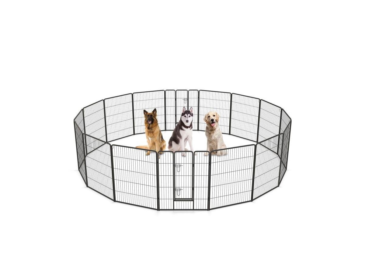 16 Panel 40 Inches Height Dog Playpen with Lock and Large Door - Black