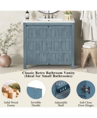 36" Bathroom Vanity Organizer with Ceramic Sink, Stylish & Functional Storage